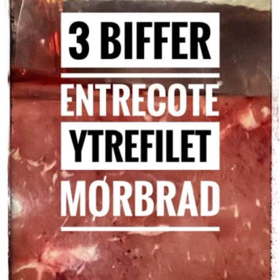 3 ulike biffer - kvalitetskjøtt av Charolais kvige